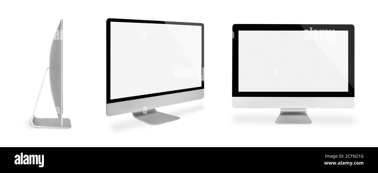 Computer monitors from different perspectives, isolated on white Stock Photo