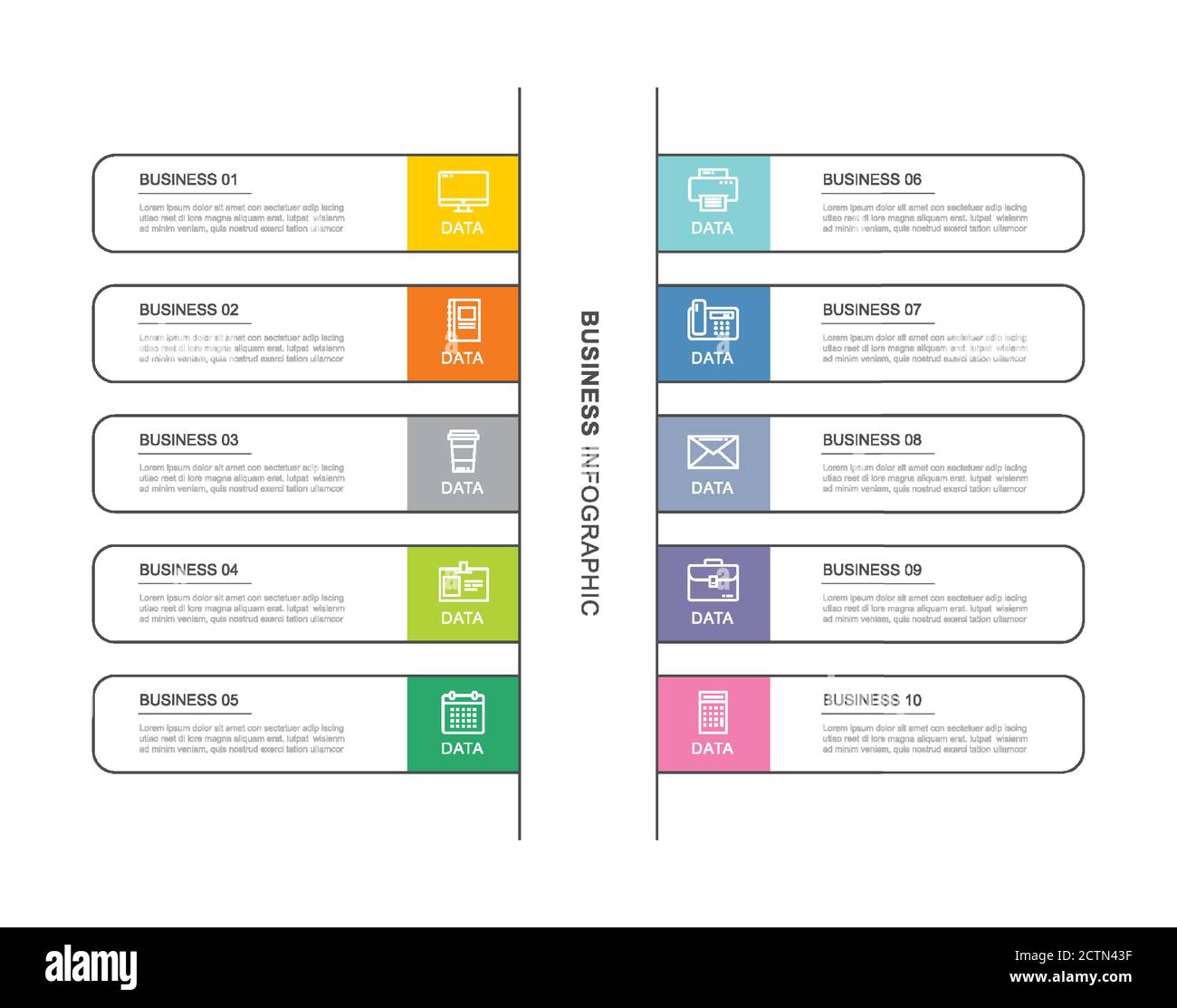10 data infographics tab index template with thin line design. Vector