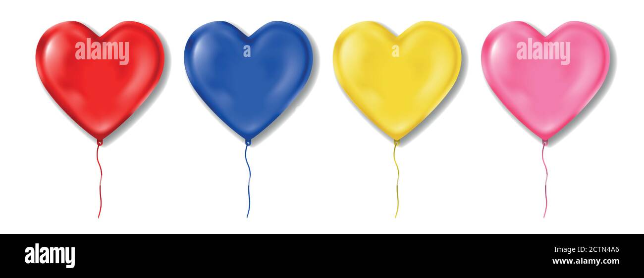 Realistic Colorful heart shaped balloons set isolated on white. Red ...