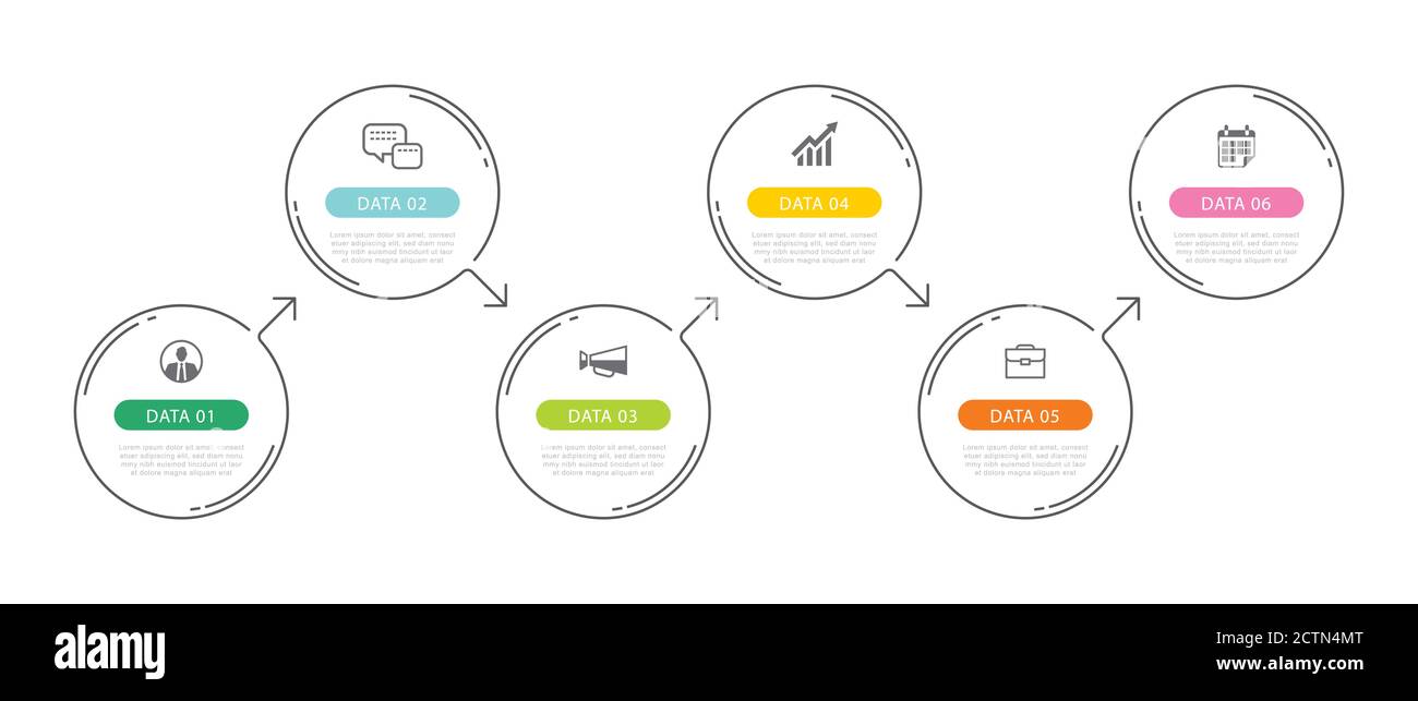 6 circle data timeline infographics template with thin line design ...