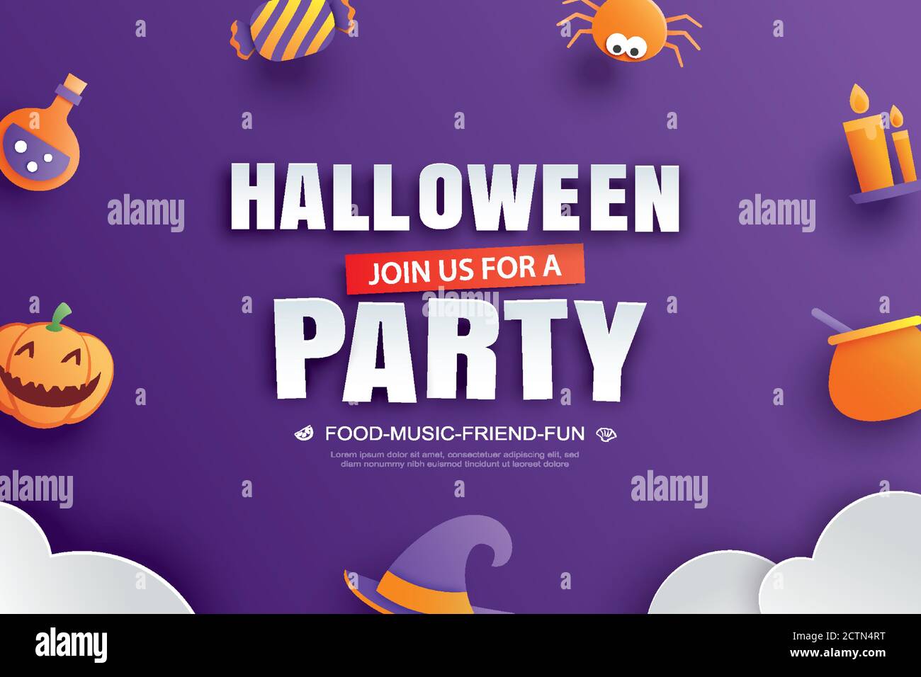 halloween-party-invitation-with-paper-art-element-design-for-greeting-card-banner-poster