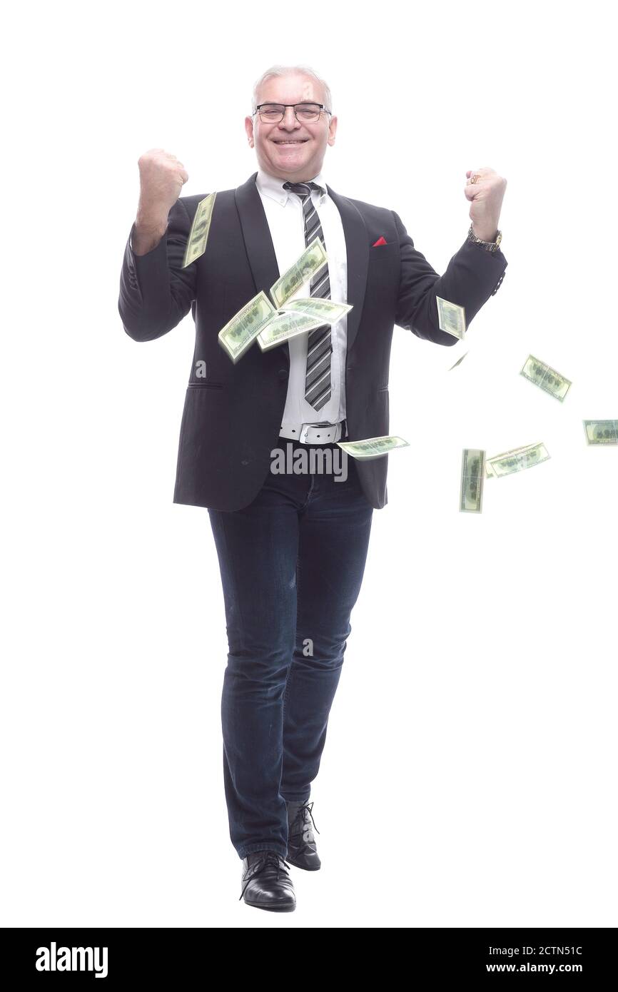 in full growth. happy businessman showing a lot of cash bills Stock ...