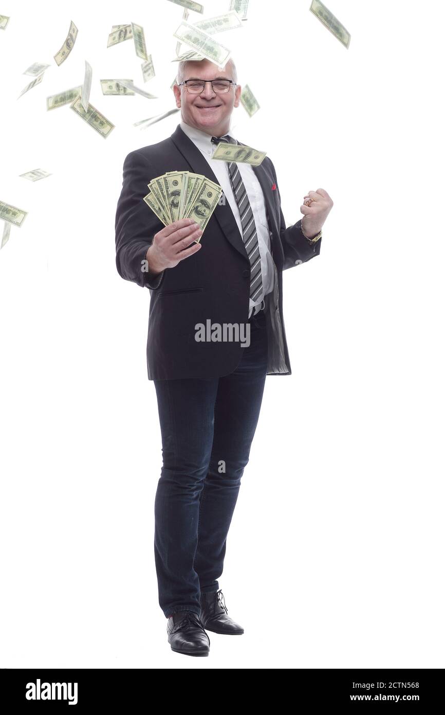 in full growth. happy businessman showing a lot of cash bills Stock ...