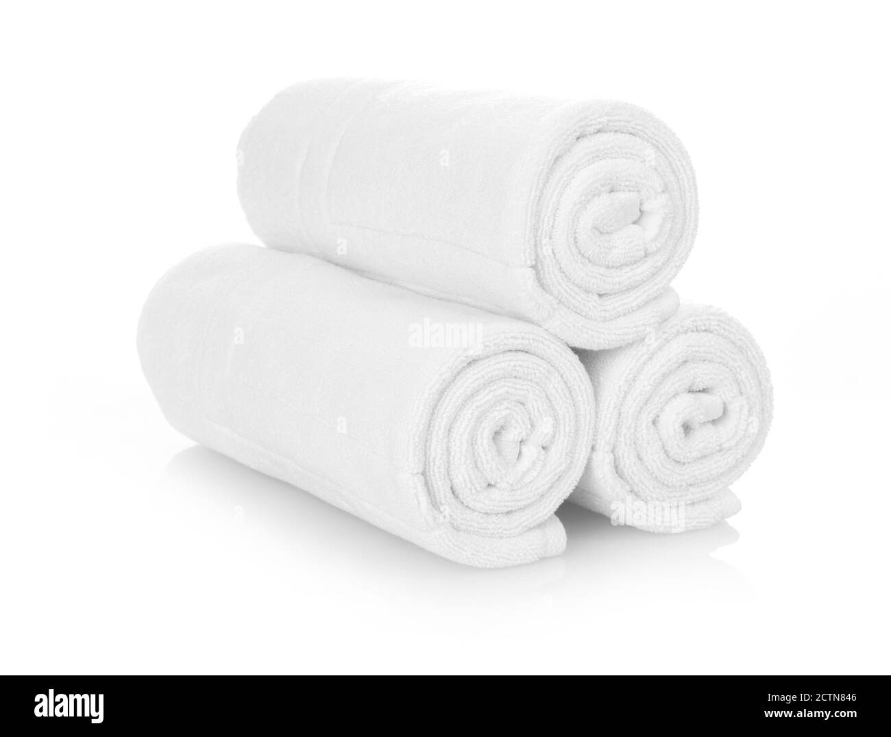 Clean white towels isolated on white Stock Photo Alamy