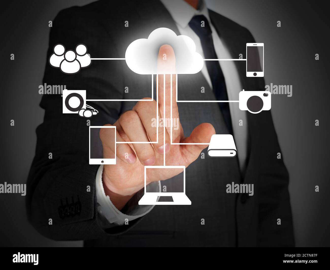 Businessman touching a virtual screen Stock Photo