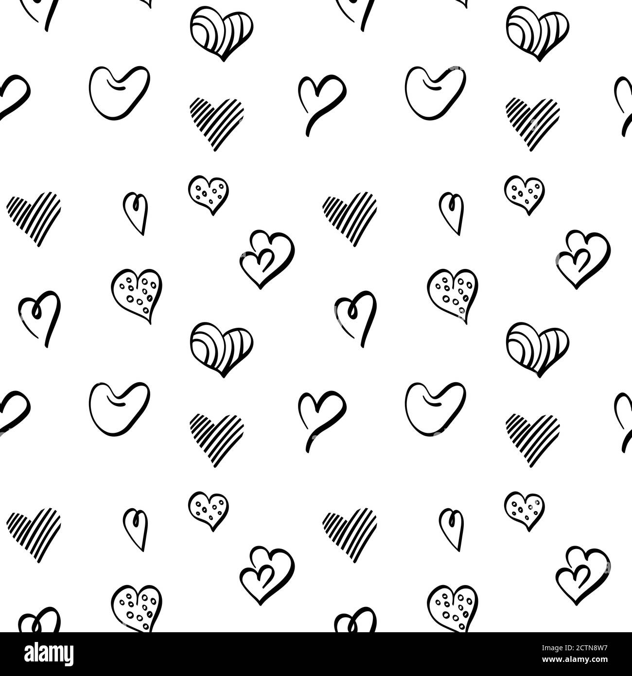 Heart shapes seamless pattern. Black and white doodle print for ...