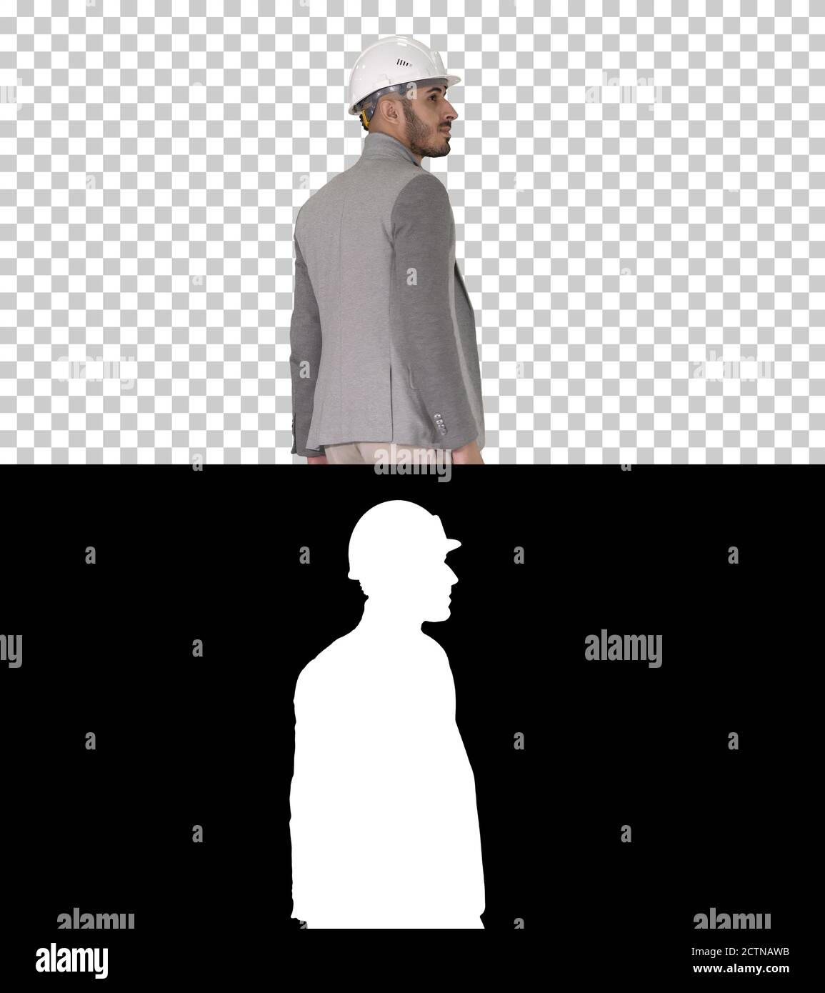 Walking engineer in helmet, Alpha Channel Stock Photo