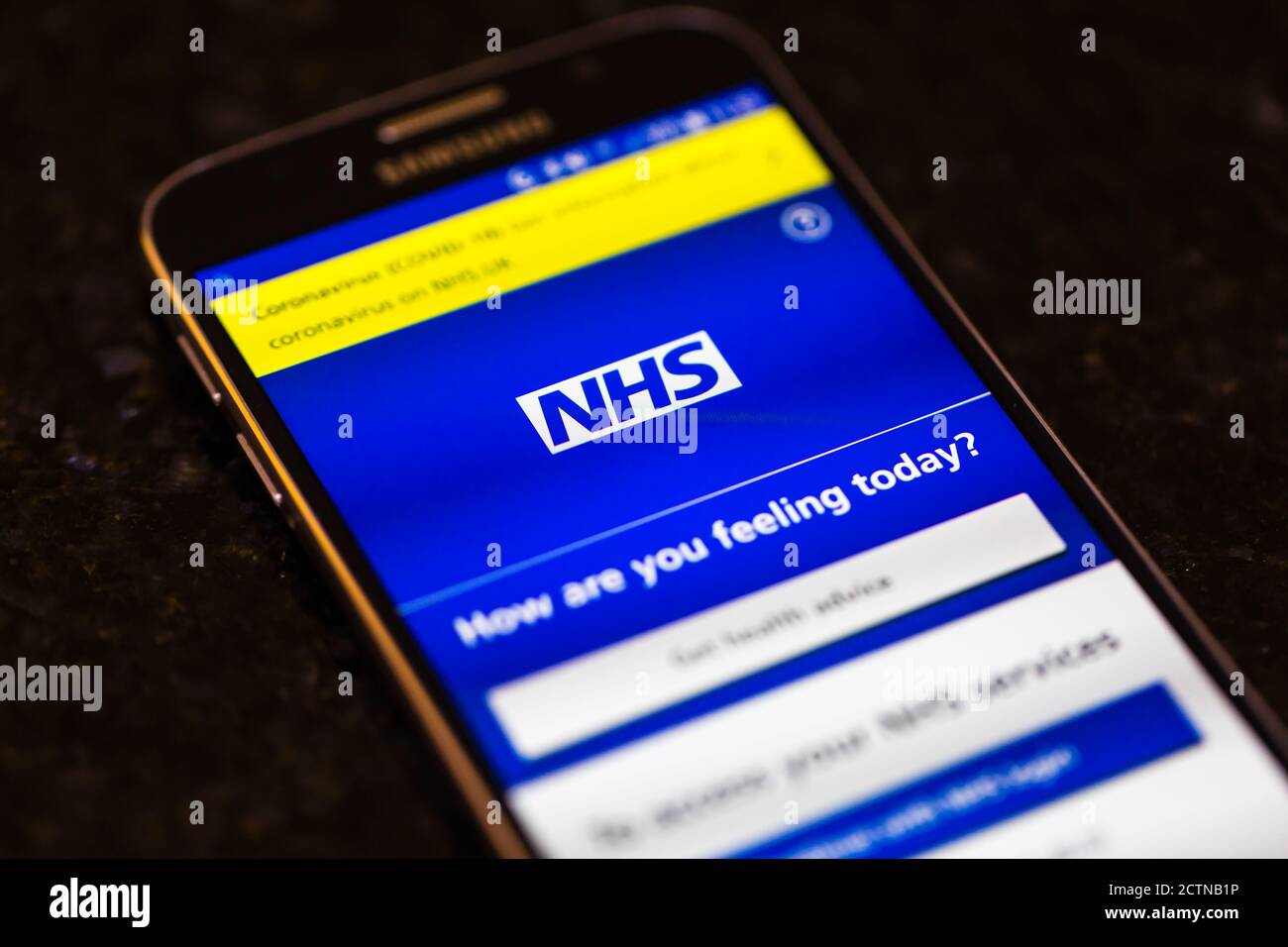 The Nhs Track And Trace App Home Screen Seen On The Screen Of A Samsung Android Mobile Phone Stock Photo Alamy