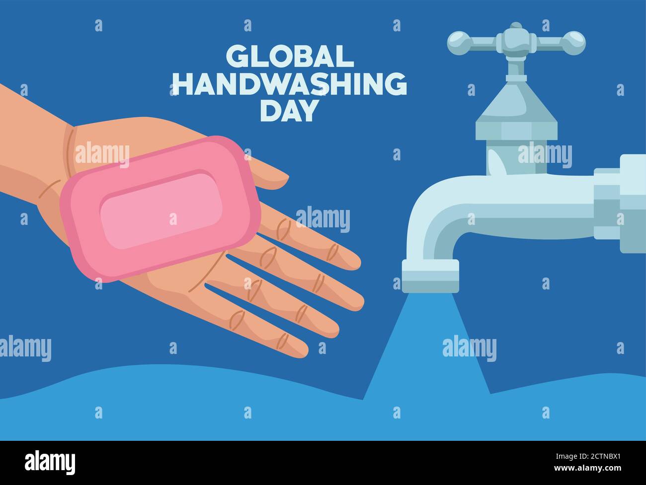 global handwashing day campaign with hand using soap bar and water ...