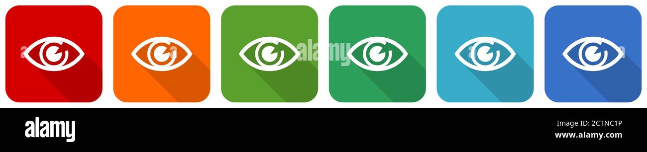 Eye icon set, flat design vector illustration in 6 colors options for ...