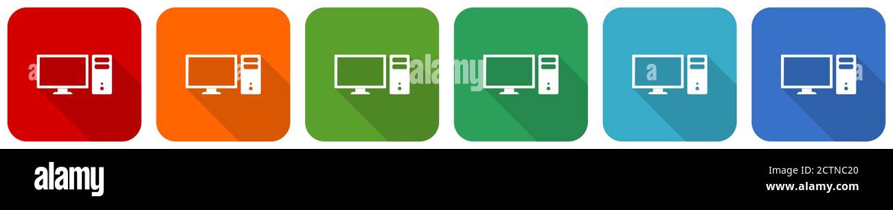 Computer, monitor, screen, pc icon set, flat design vector illustration ...