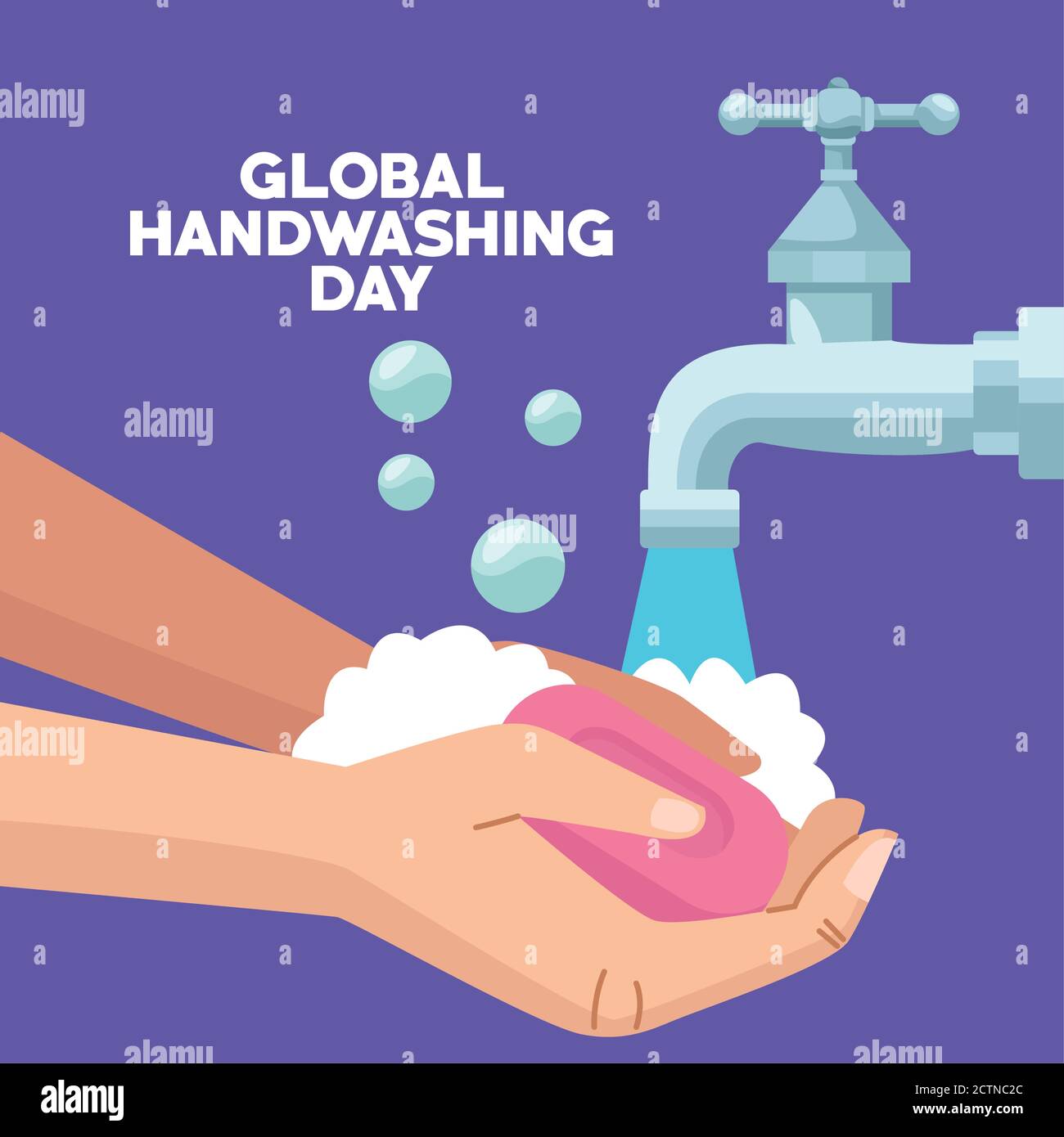 global handwashing day campaign with hands using soap bar and water