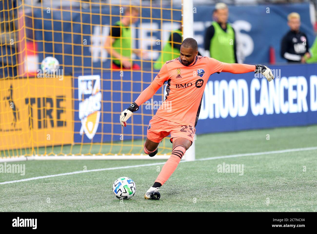 Gillette Stadium. 23rd Sep, 2020. MA, USA; Montreal Impact goalkeeper Clement Diop (23) in action during a MLS match between Montreal Impact and New England Revolution at Gillette Stadium. Anthony Nesmith/CSM/Alamy Live News Stock Photo