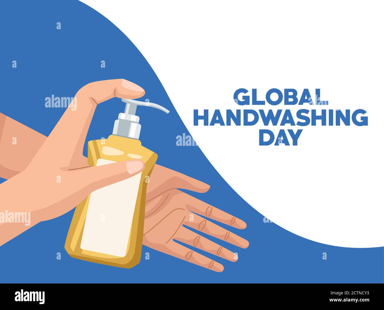 global handwashing day campaign with hands using soap bottle vector ...