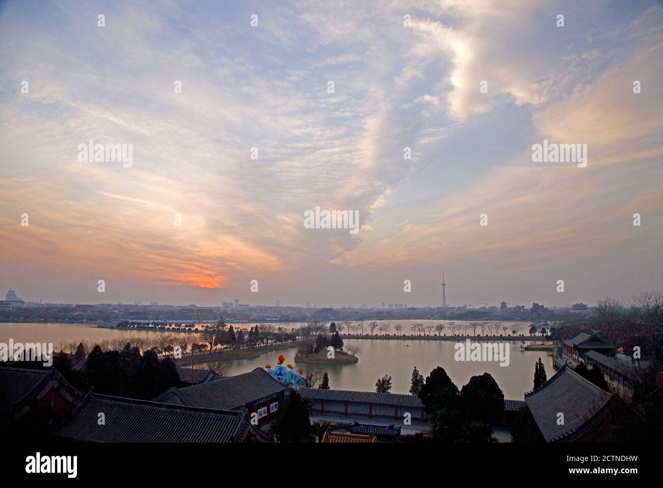 Henan Kaifeng Longting Lake sunset Stock Photo
