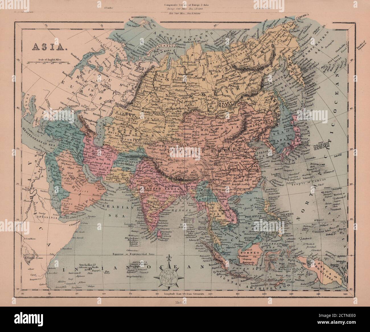 Asia. British India Siam Annam Burmah Persia Arabia.HUGHES 1876 old map Stock Photo