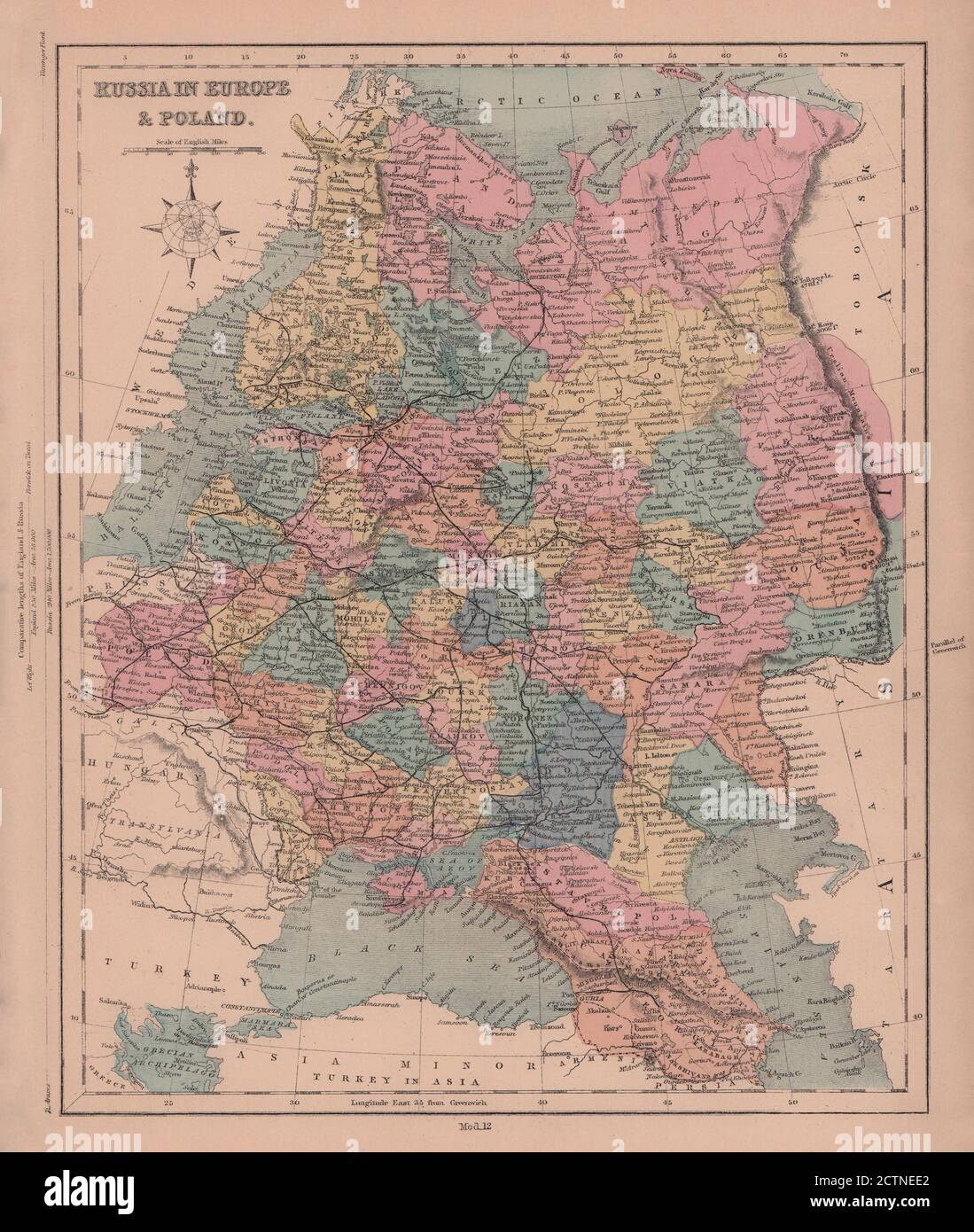 Russia in Europe & Poland. Ukraine Caucasus Finland Baltics. HUGHES 1876 map Stock Photo