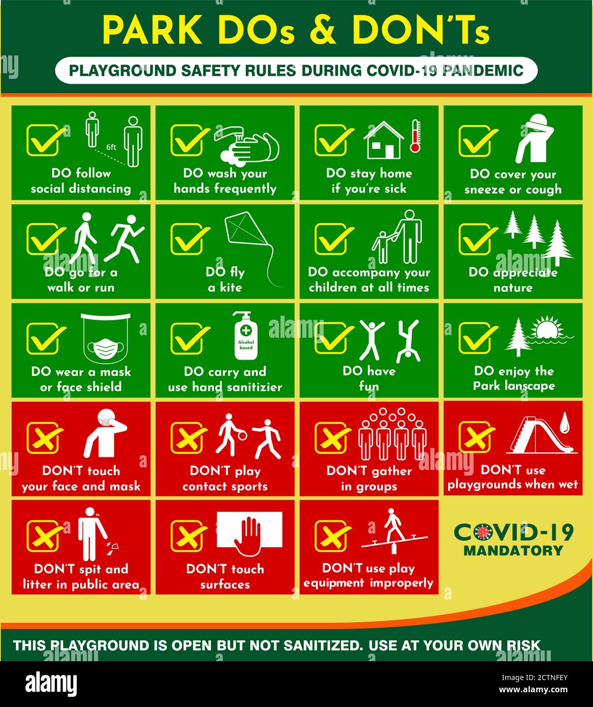 Public Park Rules Poster or public health practices for covid-19 or health and safety protocols or new normal lifestyle concept. eps 10 vector, easy t Stock Vector