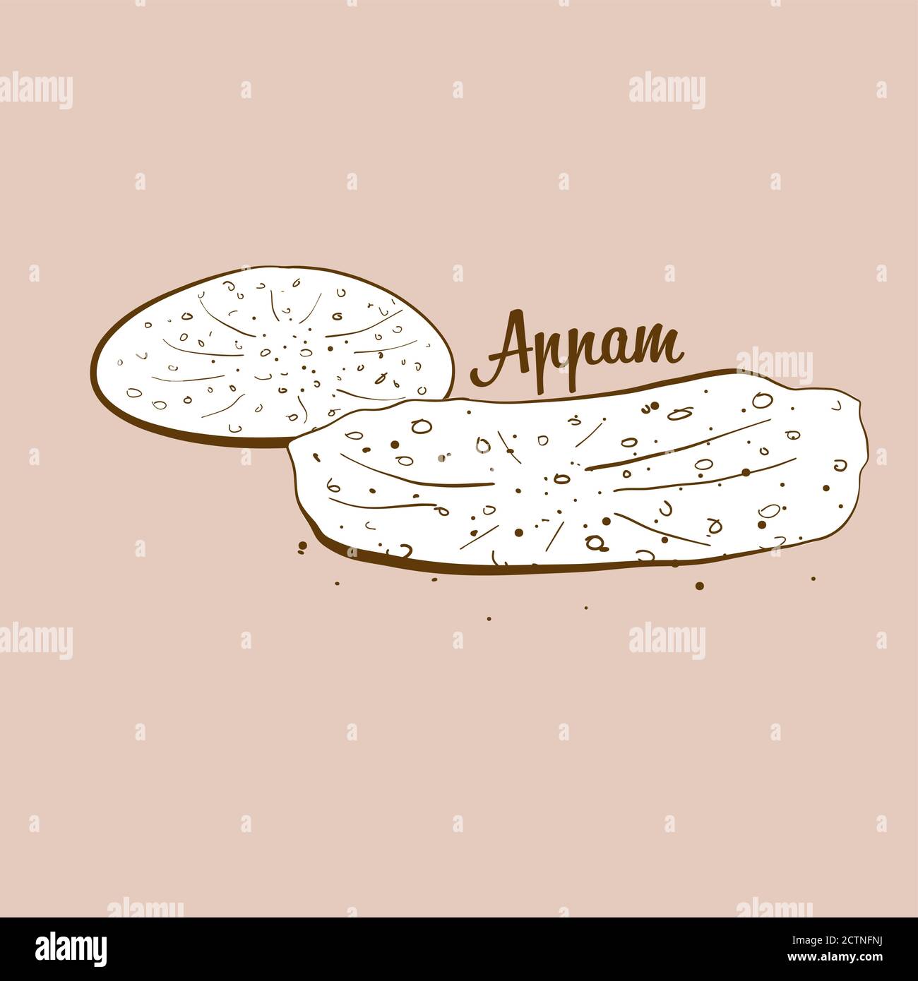 Hand-drawn Appam bread illustration. Varies widely, usually known in ...