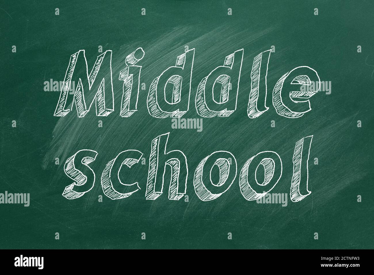 Hand drawing 'Middle school' on green chalkboard Stock Photo