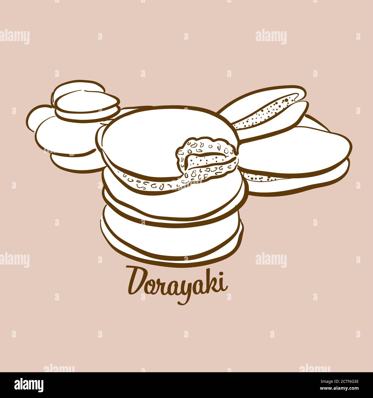 Hand-drawn Dorayaki bread illustration. Pancake, usually known in Japan. Vector drawing series. Stock Vector