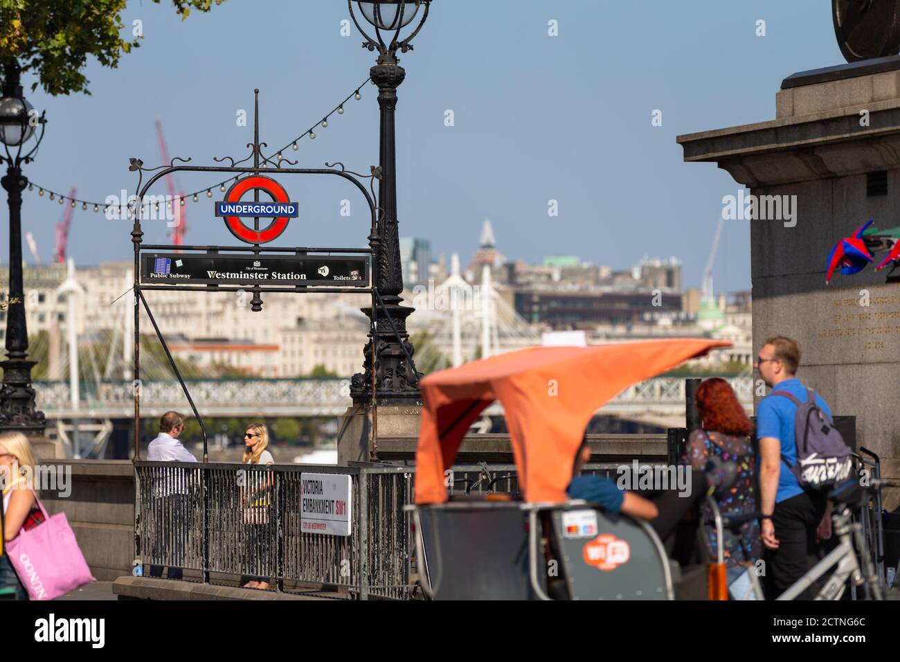 Westminster underground station, victoria embankment entrance, london, uk Stock Photo