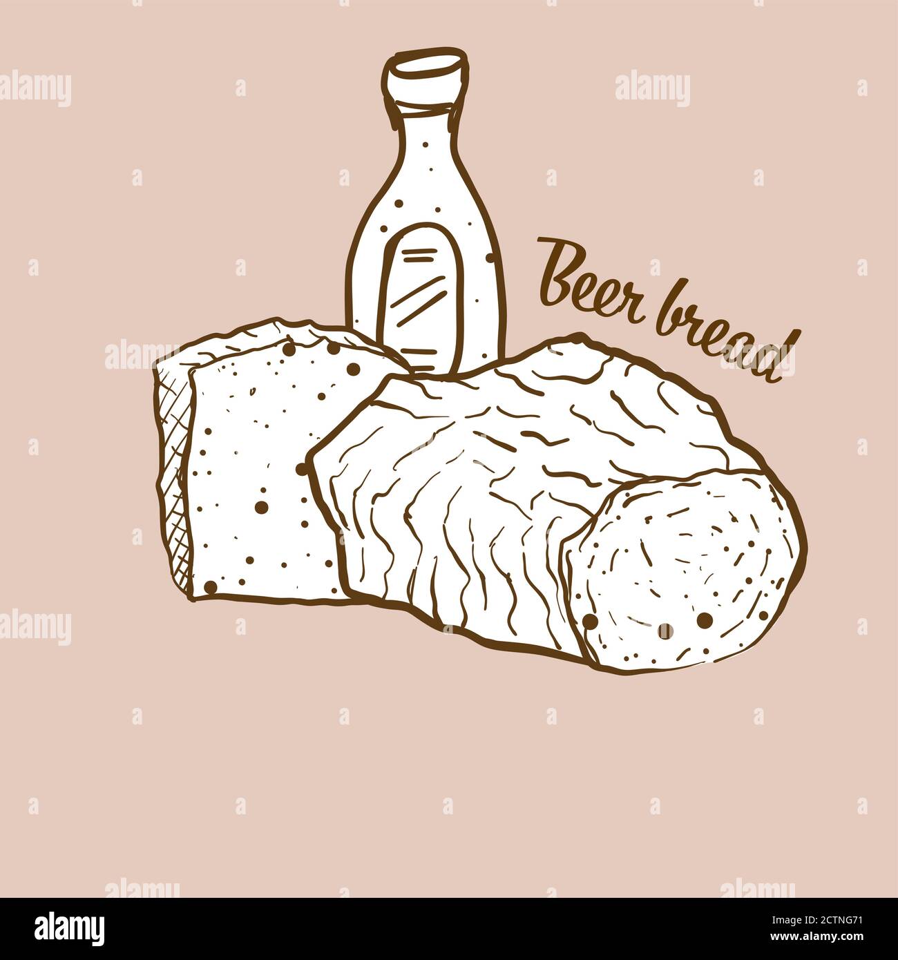 Handdrawn Beer bread bread illustration. yeast bread, usually known in