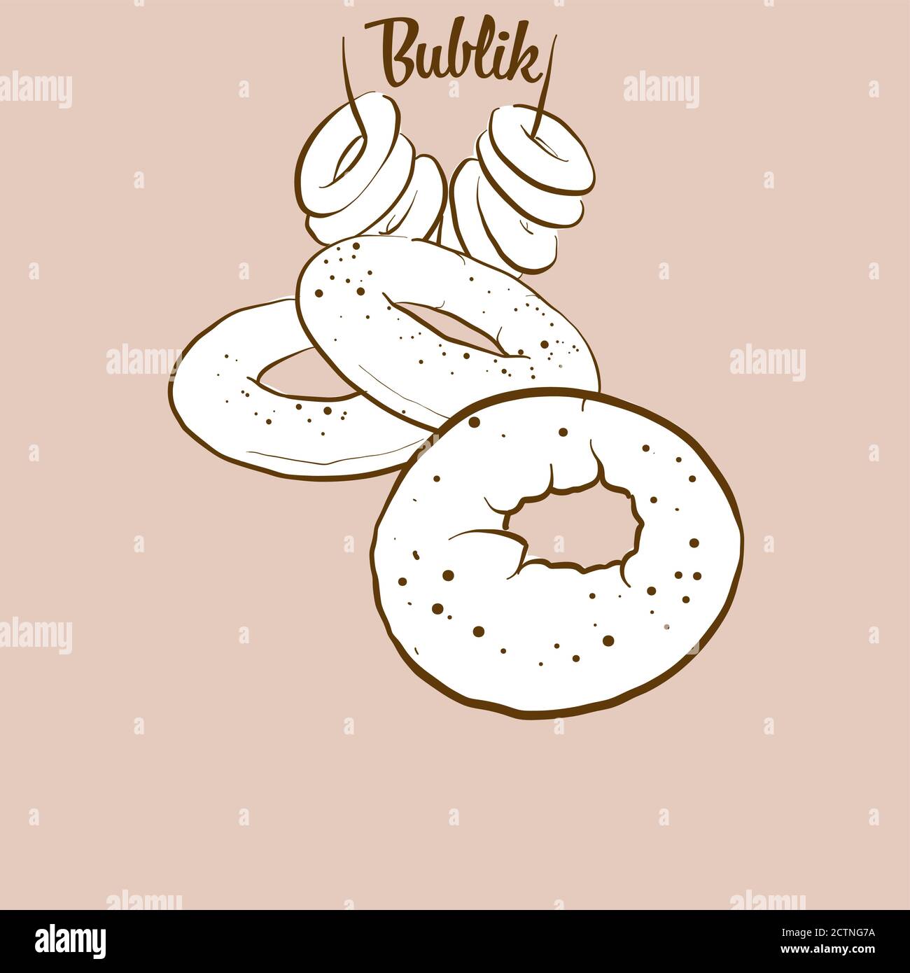 Hand-drawn Bublik bread illustration. Wheat bread, usually known in Poland. Vector drawing series. Stock Vector