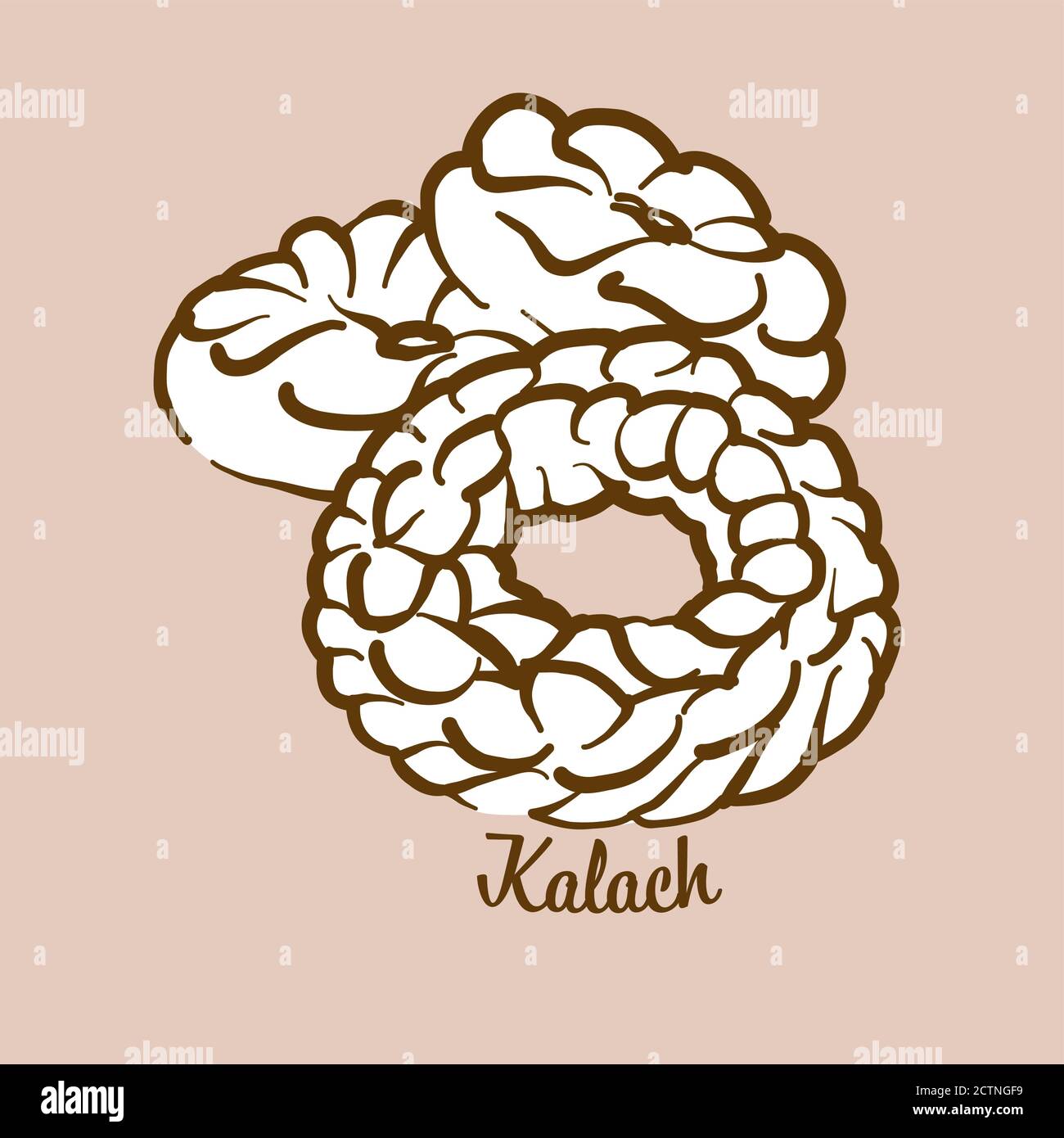 Hand-drawn Kalach bread illustration. Yeast bread, usually known in East Slavs. Vector drawing series. Stock Vector