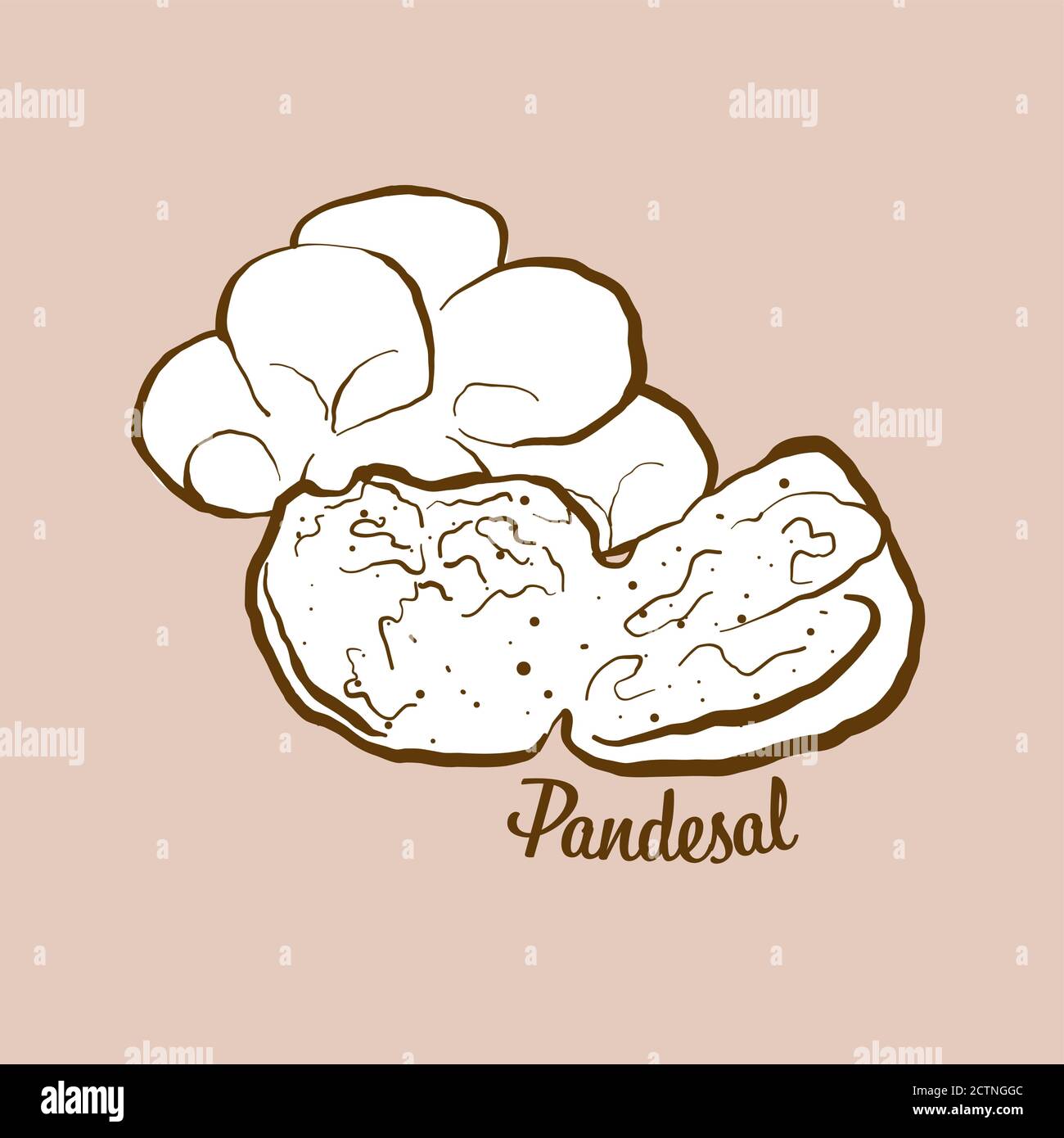 Hand-drawn Pandesal bread illustration. Sweet bread, usually known in Philippines. Vector drawing series. Stock Vector