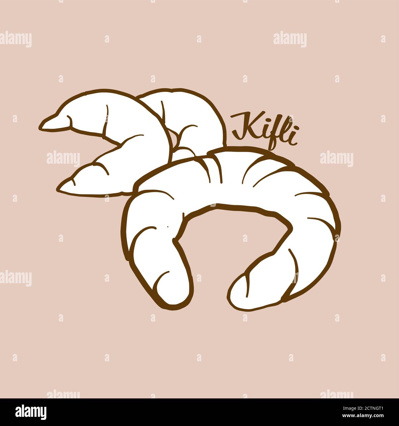Hand-drawn Kifli bread illustration. Yeast bread, usually known in Austria. Vector drawing series. Stock Vector