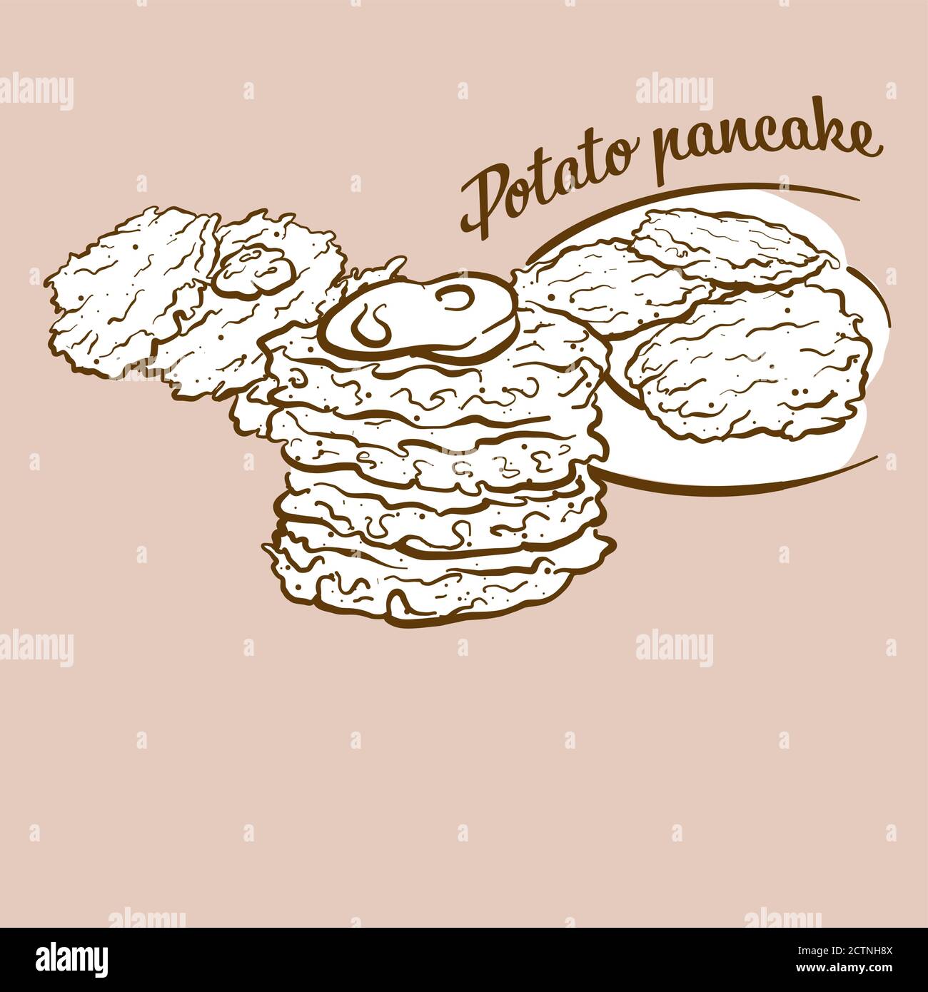 Handdrawn Potato pancake bread illustration. Pancake, usually known in