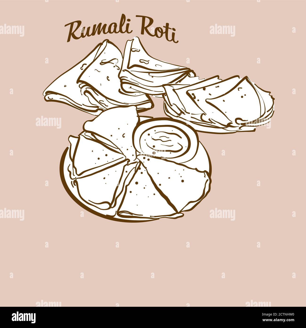 Hand-drawn Rumali Roti bread illustration. Flatbread, usually known in India. Vector drawing series. Stock Vector