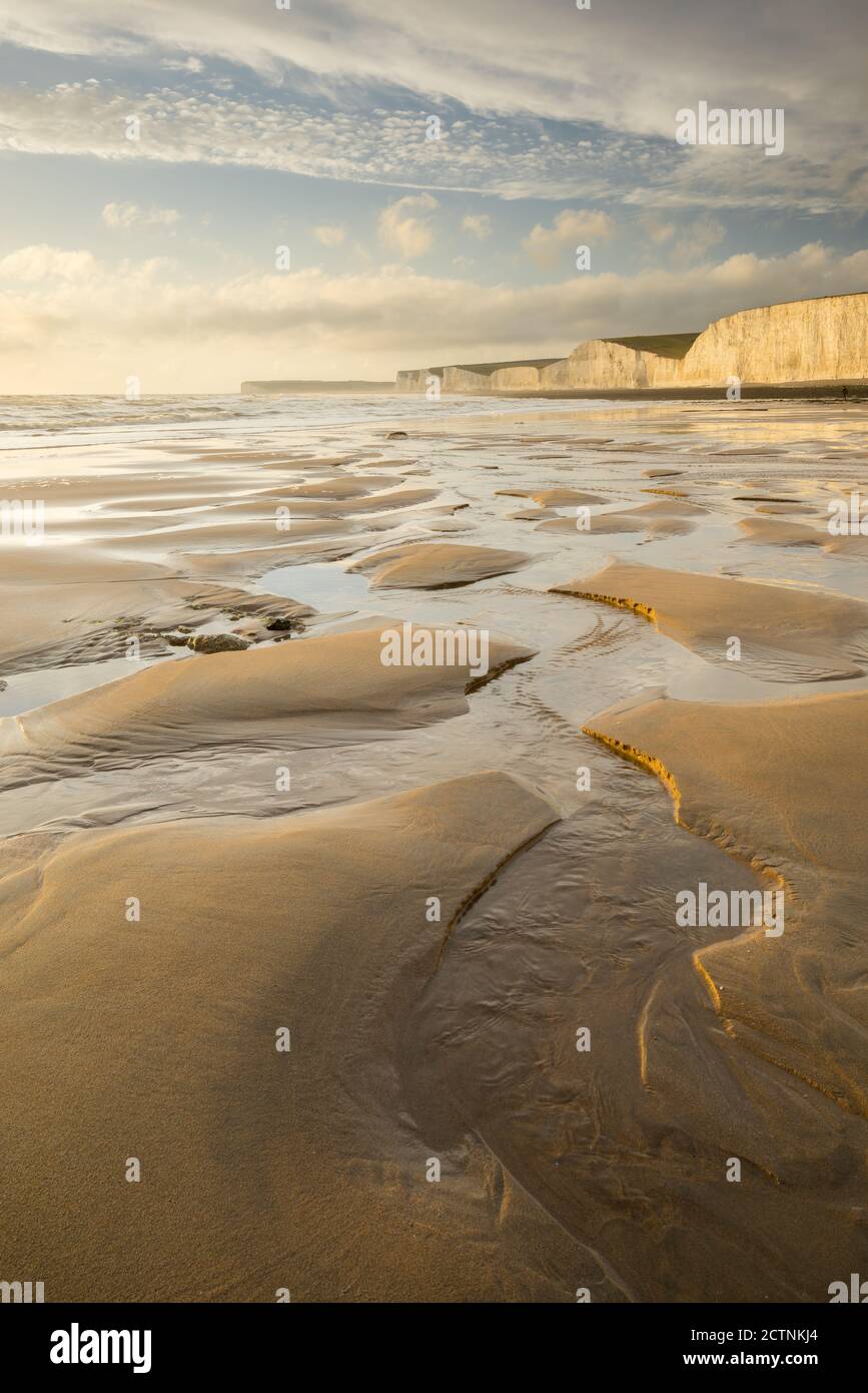 Birling Gap and The Seven Sisters chalk cliffs, East Sussex, England, UK Stock Photo