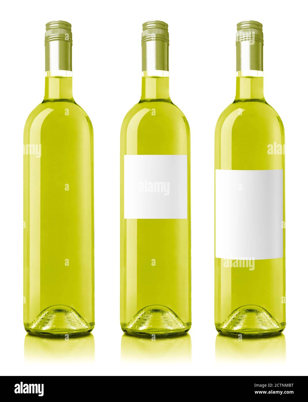 White wine bottle with blank labels, white background Stock Photo Alamy