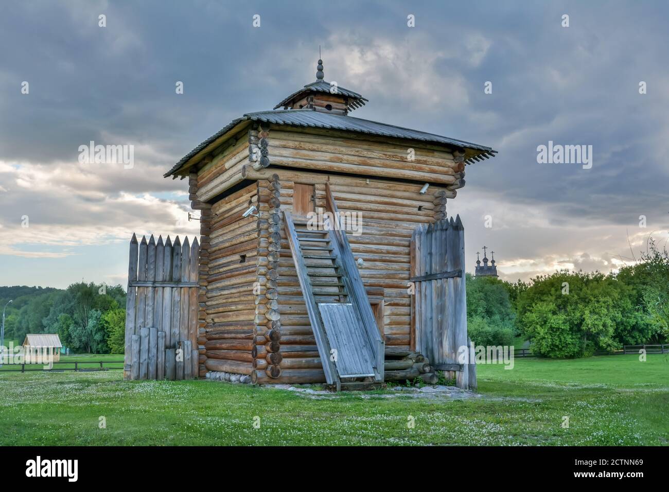 Moscow, Russia – July 6, 2017. Bratsk Stockade Tower at the Kolomenskoe museum-reserve in Moscow. Stock Photo