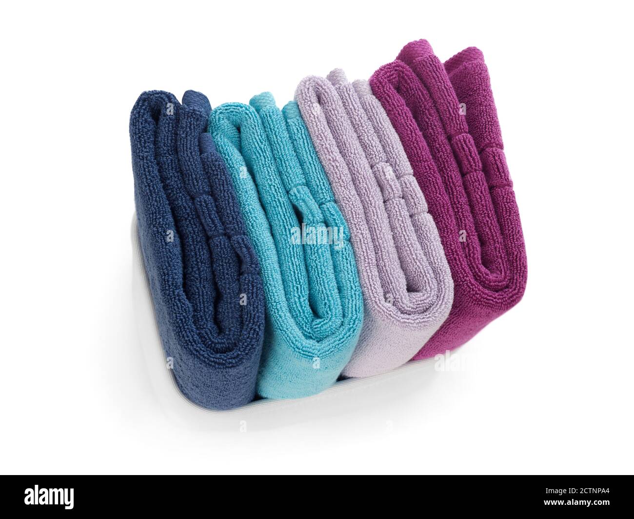 Clean multi-colored towels isolated on white Stock Photo
