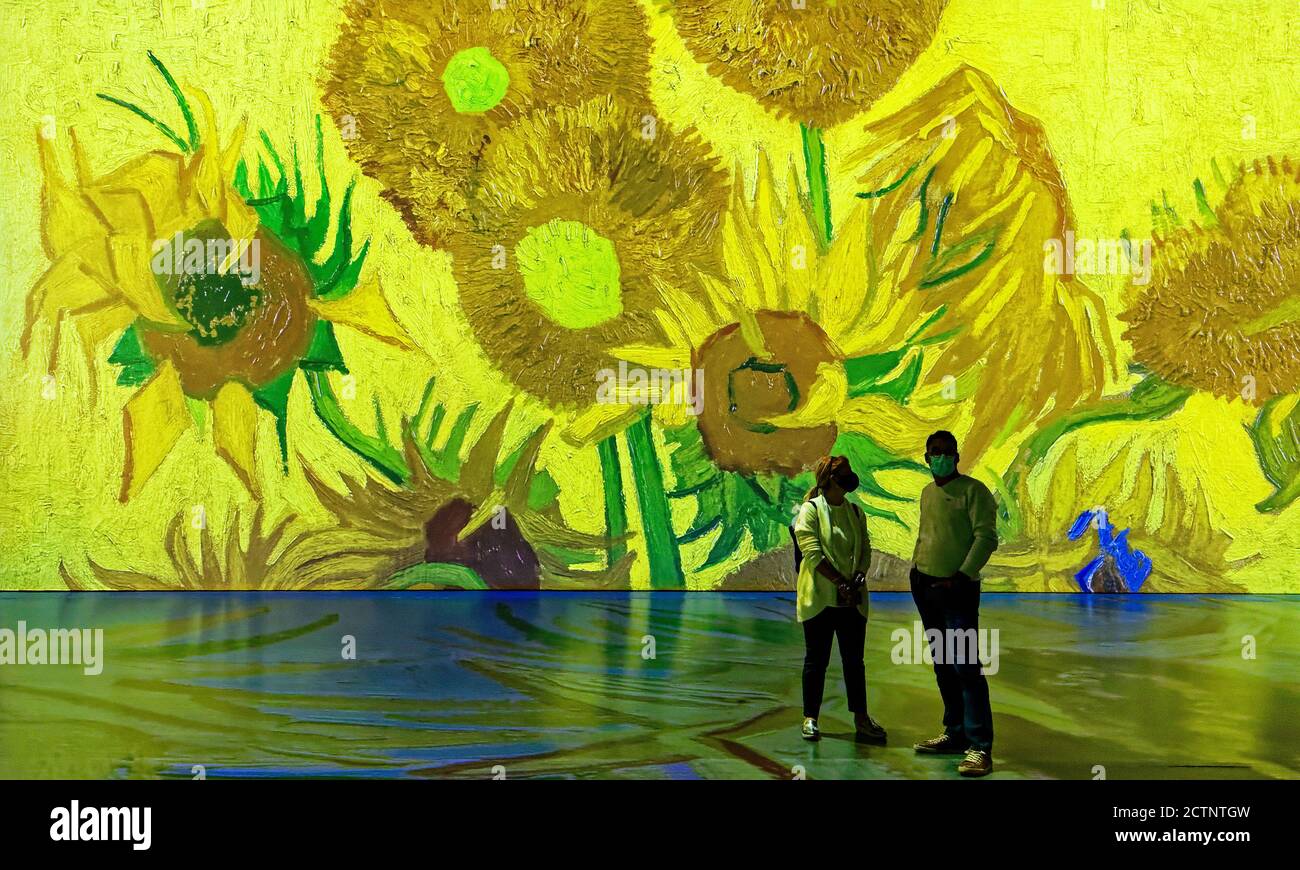 People at the Imagine Van Gogh immersive exhibition in Quebec City, Canada Stock Photo