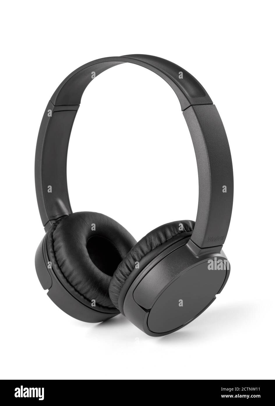 Black wireless headphones on white background Stock Photo - Alamy