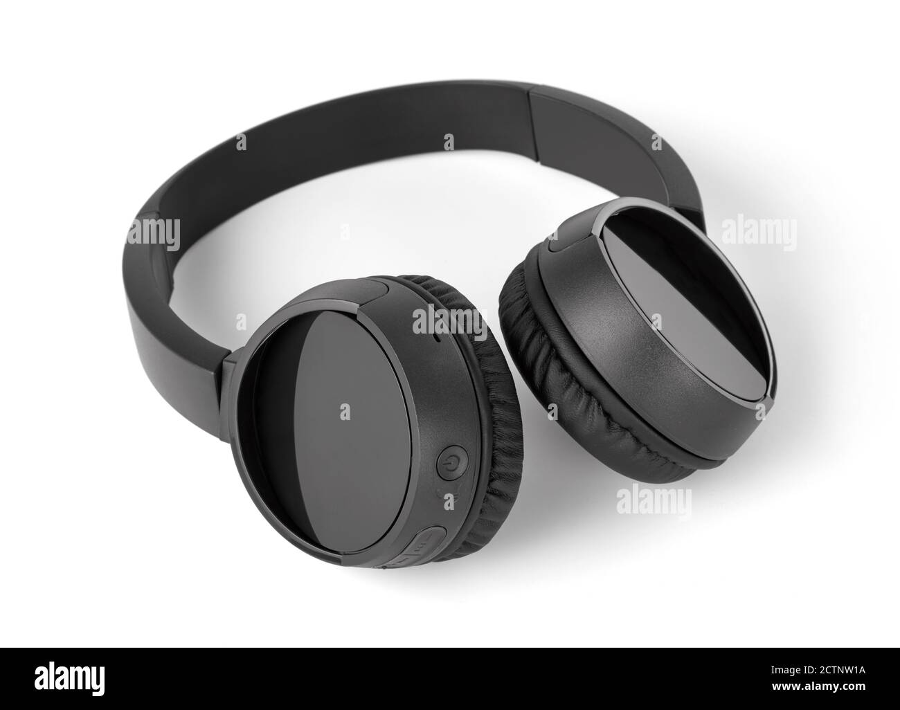 Black wireless headphones on white background Stock Photo - Alamy