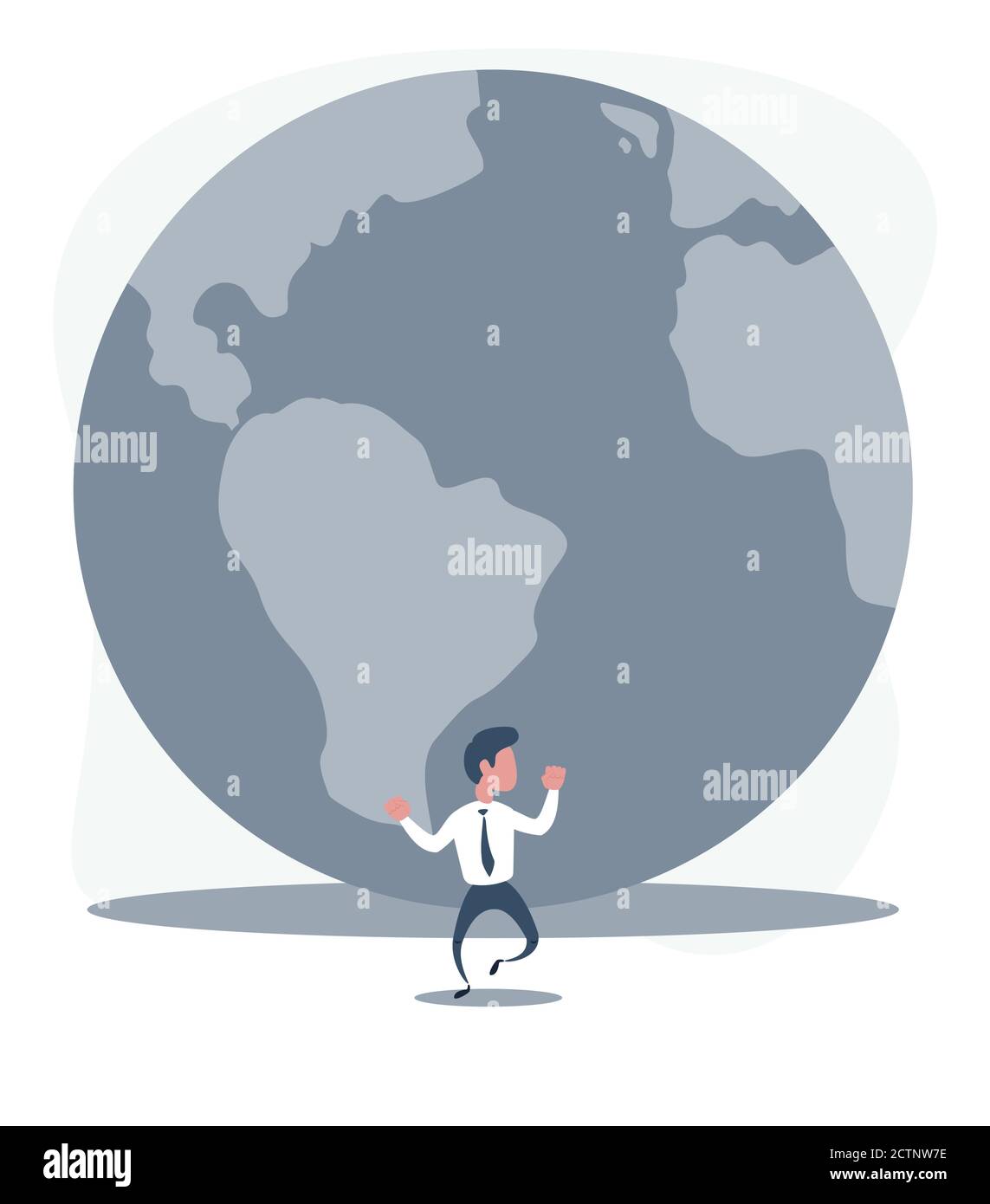 Businessman running away from planet earth that is rolling down to him. Climate change concept Stock Vector