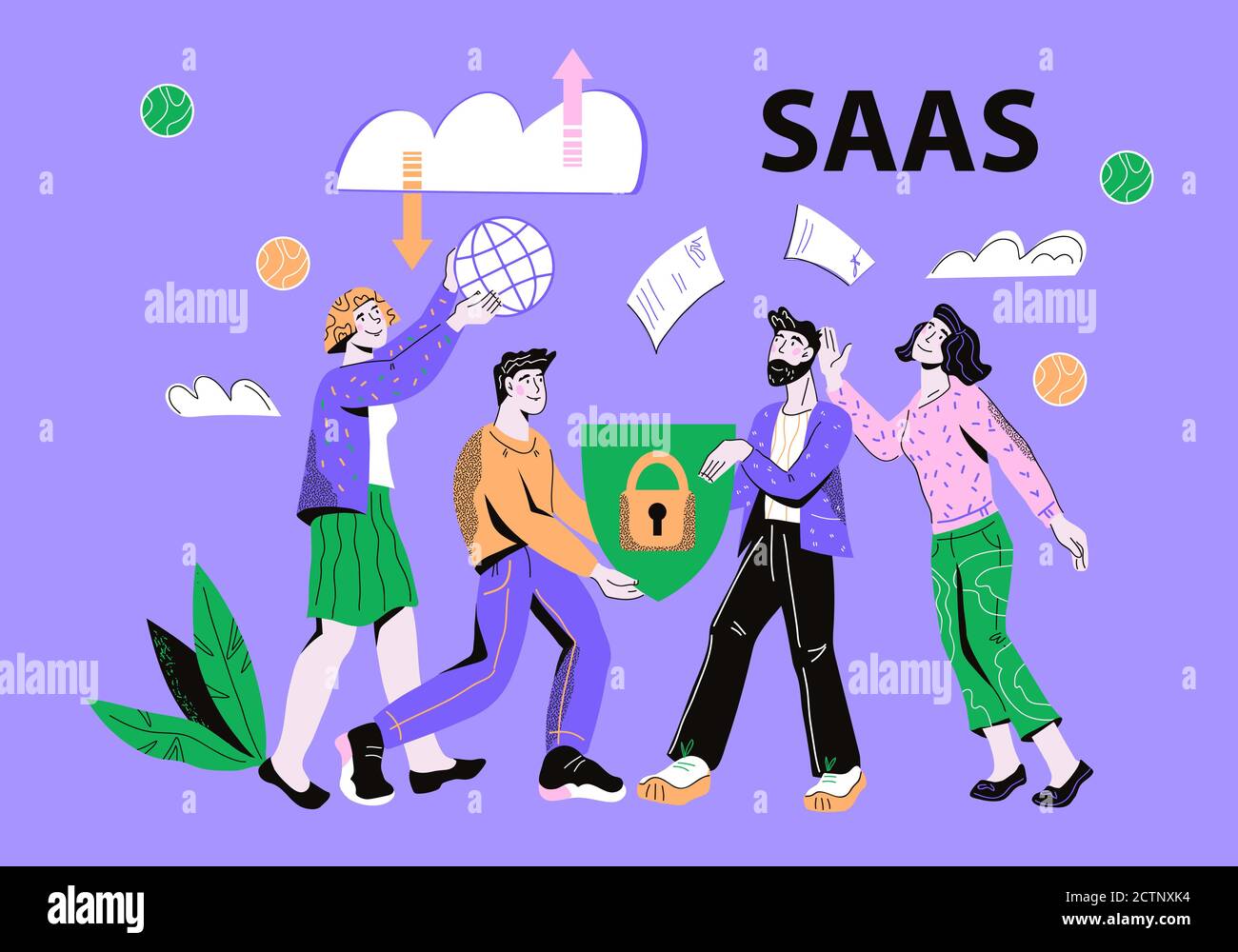 Saas Software as service or on-demand concept with people vector illustration. Stock Vector
