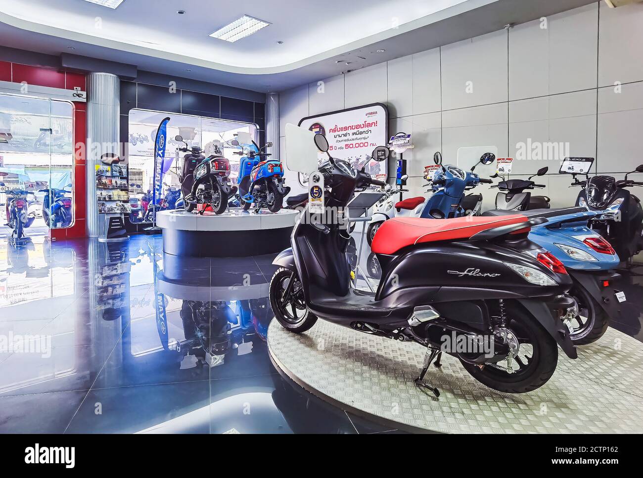 KANCHANABURI, THAILAND -JUNE 30, 2020 : Special discounted new Yamaha motorcycles and accessories for sale at Yamaha shop in Tha Muang dist Stock Photo - Alamy