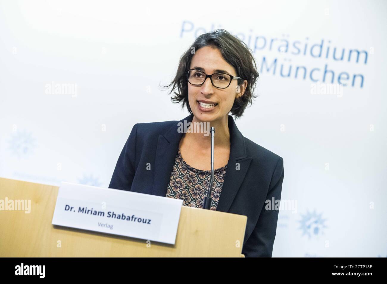Munich, Bavaria, Germany. 24th Sep, 2020. Dr. MIRIAM SHABAFROUZ of the Bundeszentrale politischer Bildung. Bavarian Interior Minister Joachim Herrmann introduced the new bookÂ ''Islamischer Staat: Geschlagen, nicht besiegt'' (''Islamic State: Beaten, but Not Defeated'') by Dr. Daniel Holz andÂ terrorism expert Rolf Tophoven at the PolizeipraesidiumÂ Munich.Â The trio engaged in aÂ discussion of the Islamic State (IS, ISIS) in an overview, how IS' methodology has changed over the years, and how its terrorist network attempts to spread its influence in the modern era. (Credit Image: © Sac Stock Photo