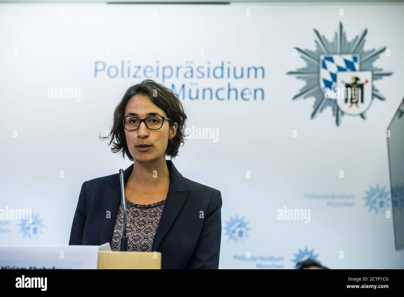 Munich, Bavaria, Germany. 24th Sep, 2020. Dr. MIRIAM SHABAFROUZ of the Bundeszentrale politischer Bildung. Bavarian Interior Minister Joachim Herrmann introduced the new bookÂ ''Islamischer Staat: Geschlagen, nicht besiegt'' (''Islamic State: Beaten, but Not Defeated'') by Dr. Daniel Holz andÂ terrorism expert Rolf Tophoven at the PolizeipraesidiumÂ Munich.Â The trio engaged in aÂ discussion of the Islamic State (IS, ISIS) in an overview, how IS' methodology has changed over the years, and how its terrorist network attempts to spread its influence in the modern era. (Credit Image: © Sac Stock Photo
