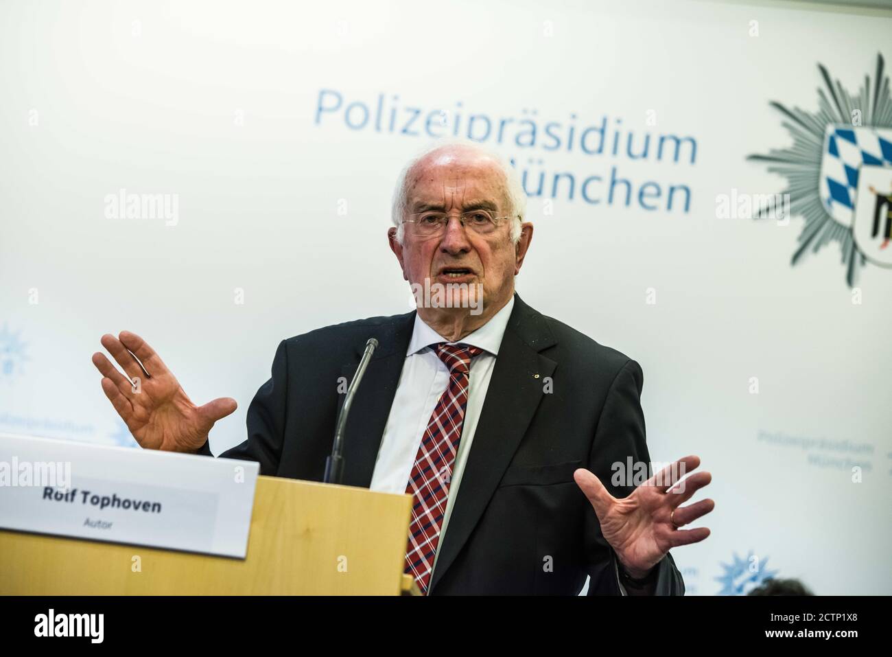 Munich, Bavaria, Germany. 24th Sep, 2020. Author and terror expert ROLF TOPHAVEN.Â Bavarian Interior Minister Joachim Herrmann introduced the new bookÂ ''Islamischer Staat: Geschlagen, nicht besiegt'' (''Islamic State: Beaten, but Not Defeated'') by Dr. Daniel Holz andÂ terrorism expert Rolf Tophoven at the PolizeipraesidiumÂ Munich.Â The trio engaged in aÂ discussion of the Islamic State (IS, ISIS) in an overview, how IS' methodology has changed over the years, and how its terrorist network attempts to spread its influence in the modern era. Credit: Sachelle Babbar/ZUMA Wire/Alamy Live News Stock Photo