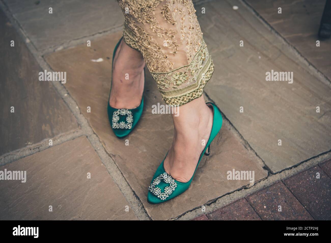 Green Manolo Blahnik Ladies Shoes Stock Photo