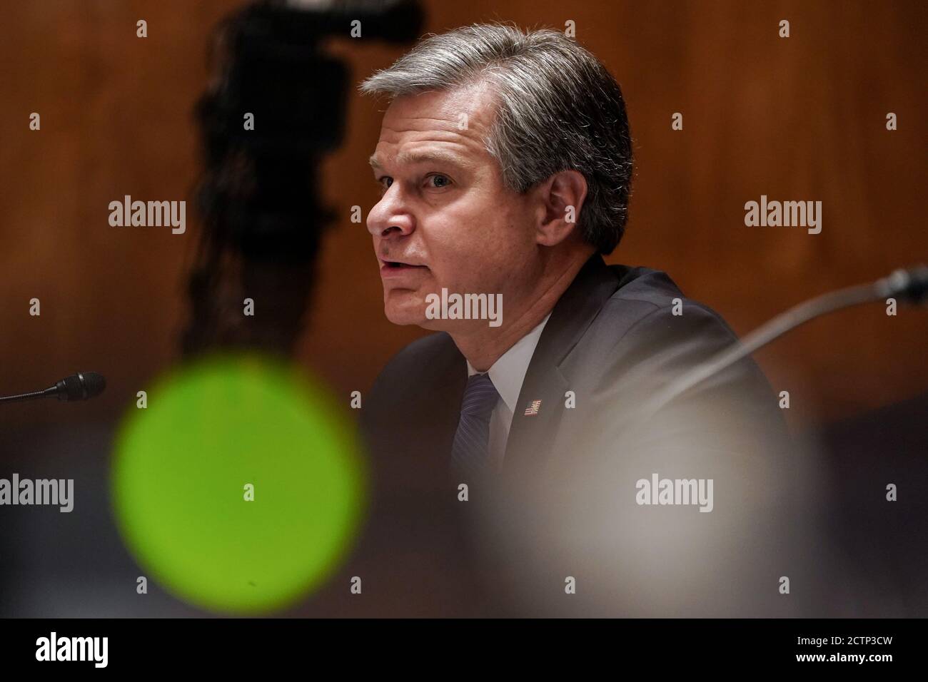 Washington, United States. 24th Sep, 2020. FBI Director Christopher Wray testifies before a Senate Homeland Security and Governmental Affairs Committee hearing on 'Threats to the Homeland' on Capitol Hillin Washington, DC on Thursday, September 24, 2020. Pool photo by Joshua Roberts/UPI Credit: UPI/Alamy Live News Stock Photo