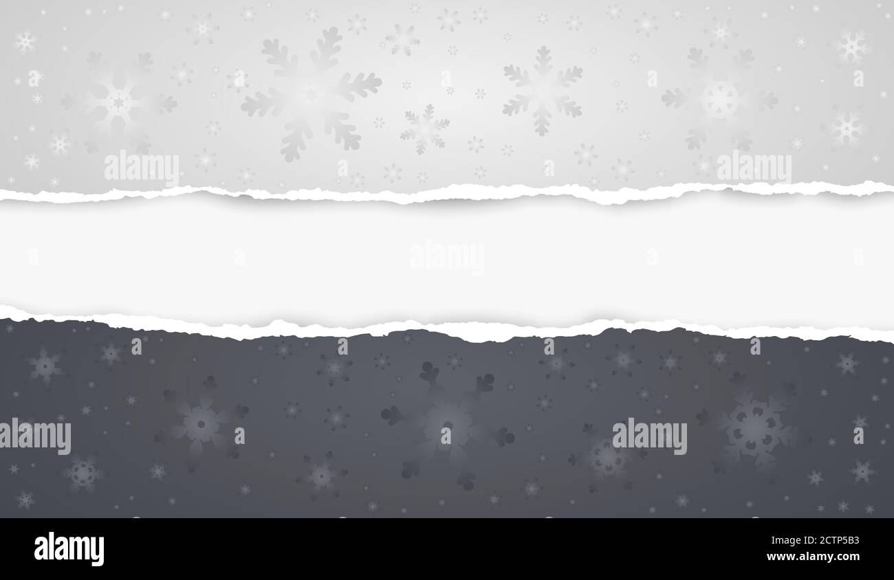 Snowflake Ripped Paper Piece of torn, ripped white and black paper with snowflakes pattern and ...
