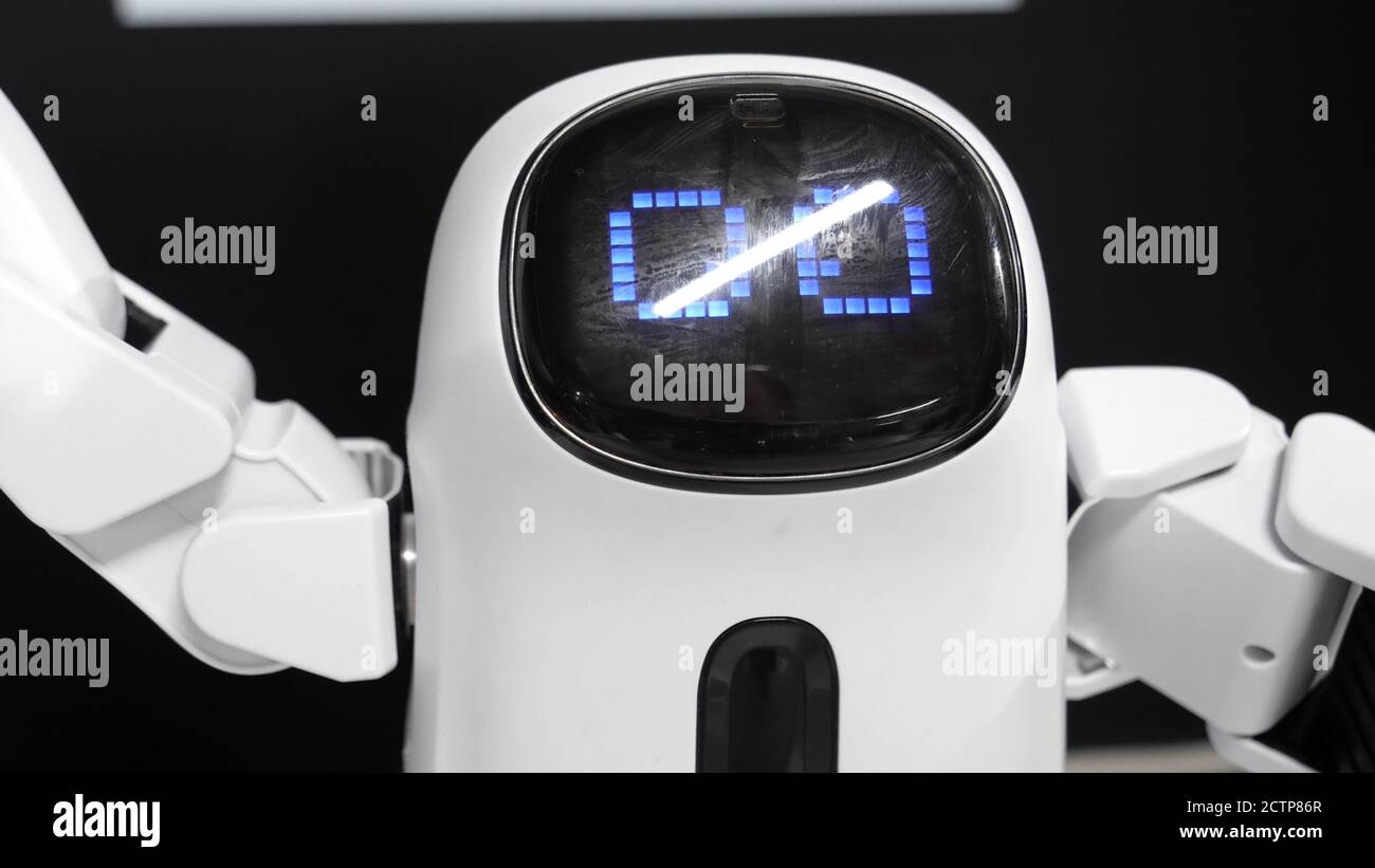 Cyborg robot face. Science robot face. Stock Photo